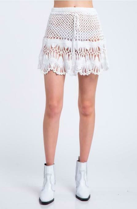 Golden Shores White Crochet Swim Cover Up Mini Skirt