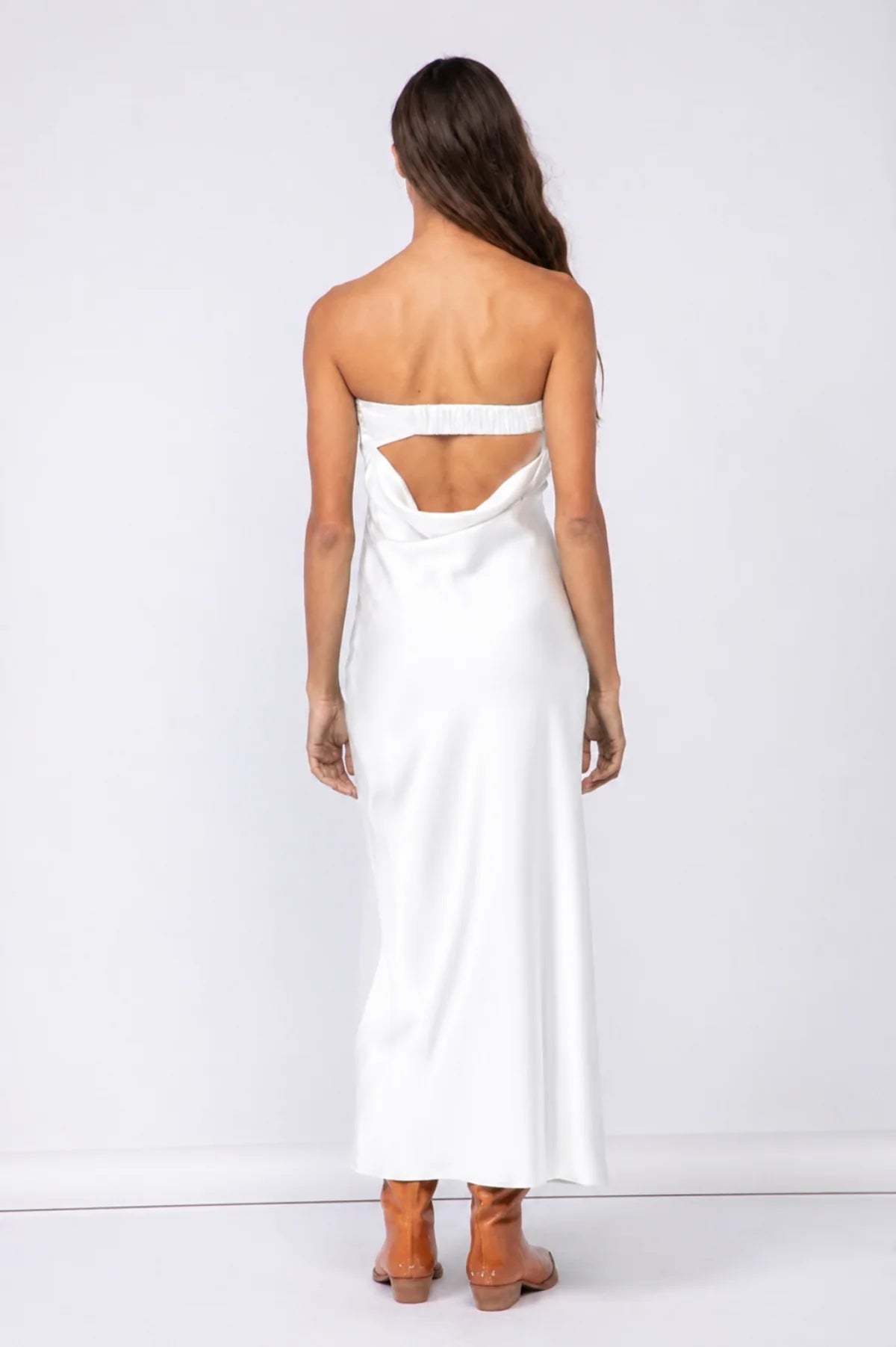 Irene Cream Satin Strapless Maxi Dress