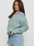 Queena Zip Through Knit Sweater Grey Blue Stripe