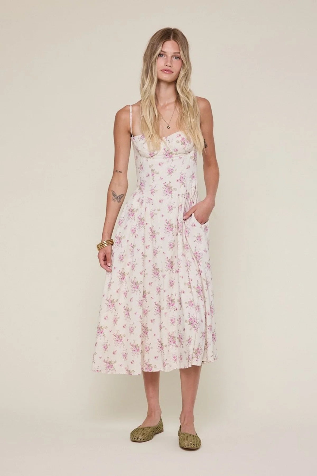 Phia Purple Floral Corset Midi Dress