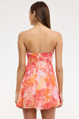 Colette Pink Orange Strapless Babydoll Dress