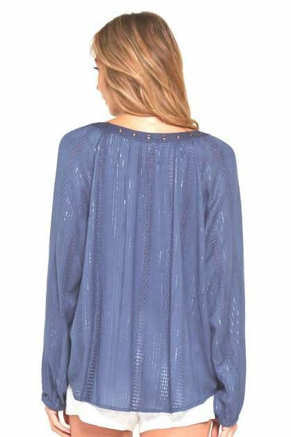 Nevada Slate Blue Lurex Striped Top