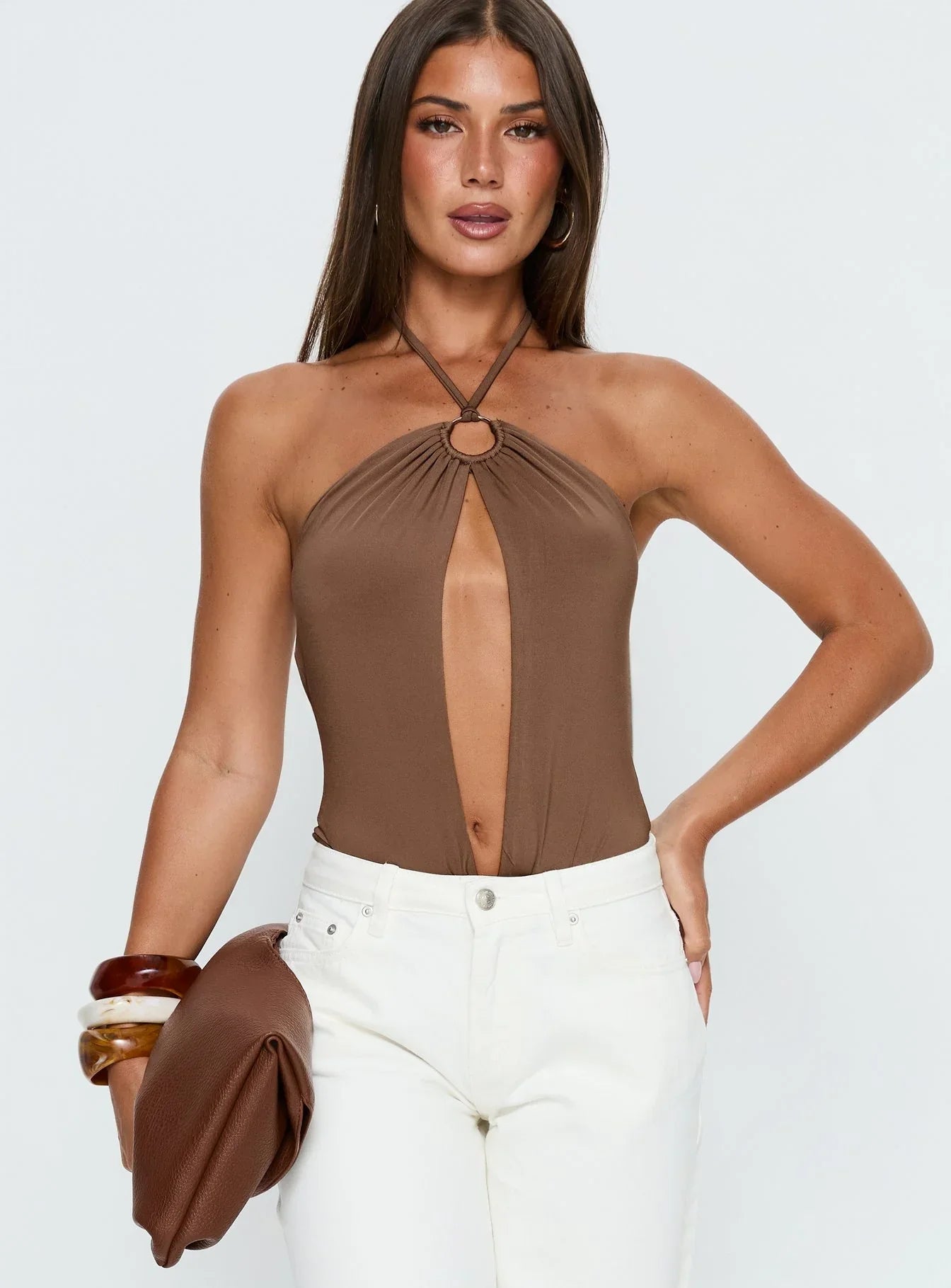 Damiana Cut Out Bodysuit Brown