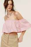 Darcie Blush Flowy Off Shoulder Crop Top