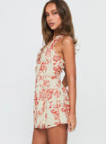 Taija Wrap Mini Dress Orange Cream Floral