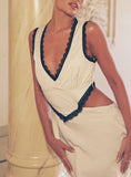 Keila Lace Trim Maxi Dress Cream Black