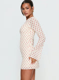 Nyxia Long Sleeve Mini Dress Cream Red Polka