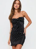 Jacquelyn Plisse Mini Dress Black Polka Dot