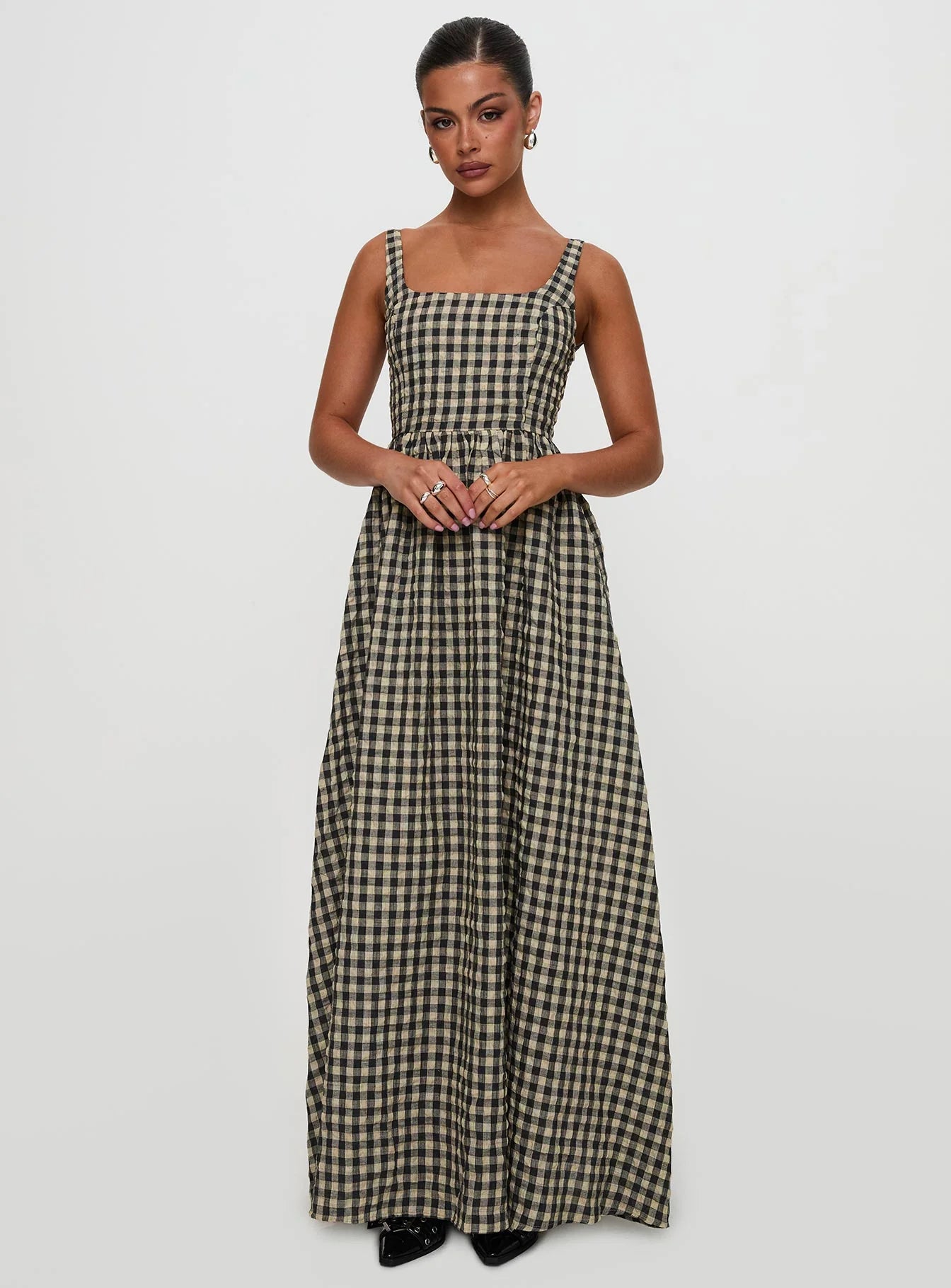 Cartmel Check Maxi Dress Black Cream Tall