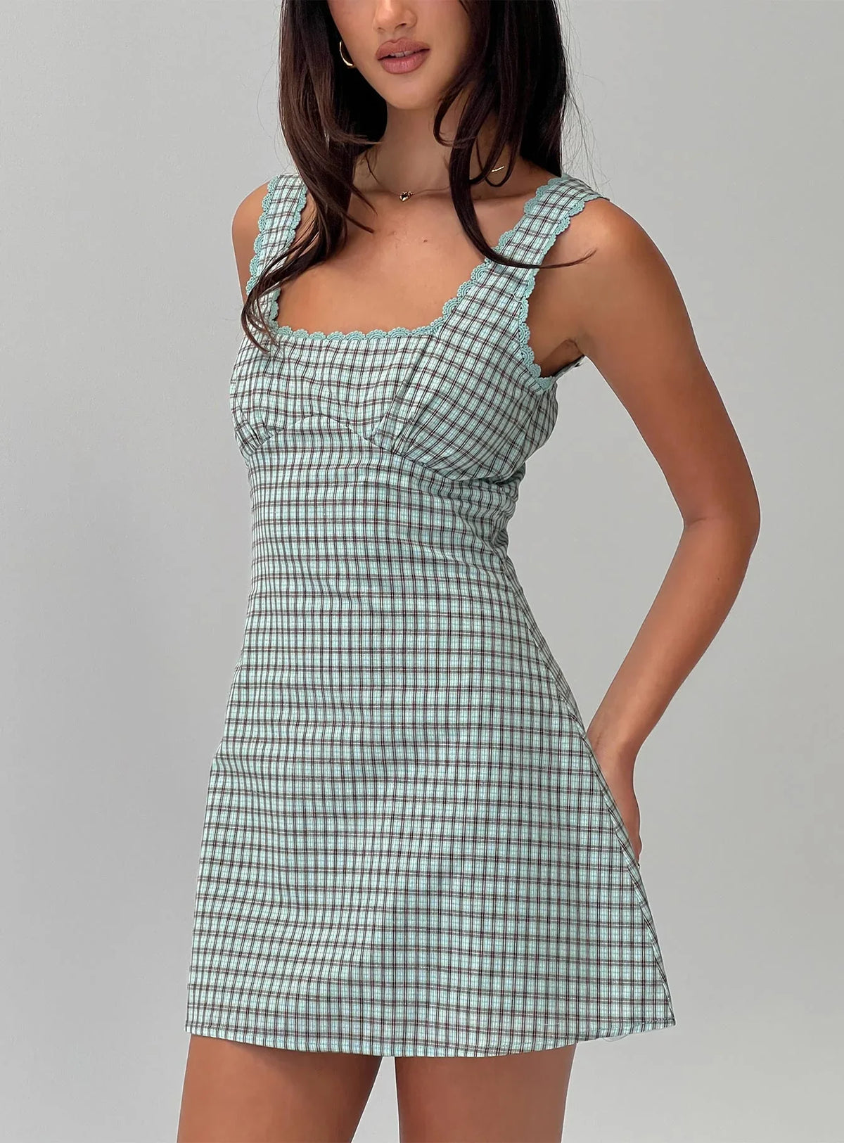 Dasha Mini Dress Blue Brown Check