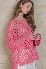 Nadia Pink Sheer Crochet Sweater