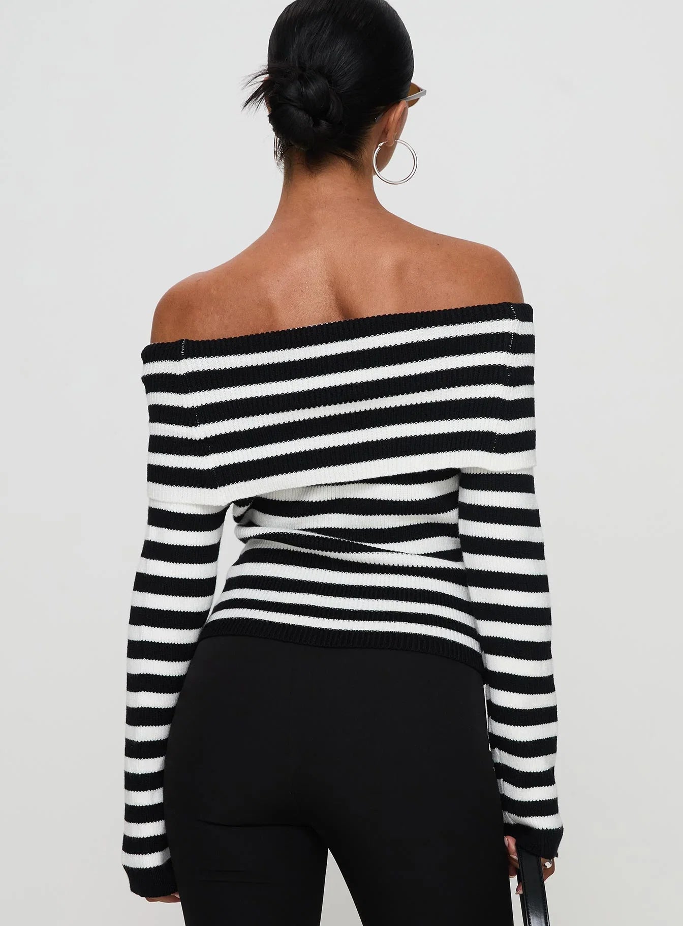 Danyel Off The Shoulder Sweater Black White Stripe