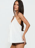 Kitra Flowy Bead Detail Tie Neck Top White