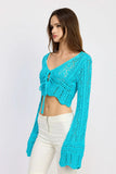 Lana Turquoise Crochet Front Tie Crop Top