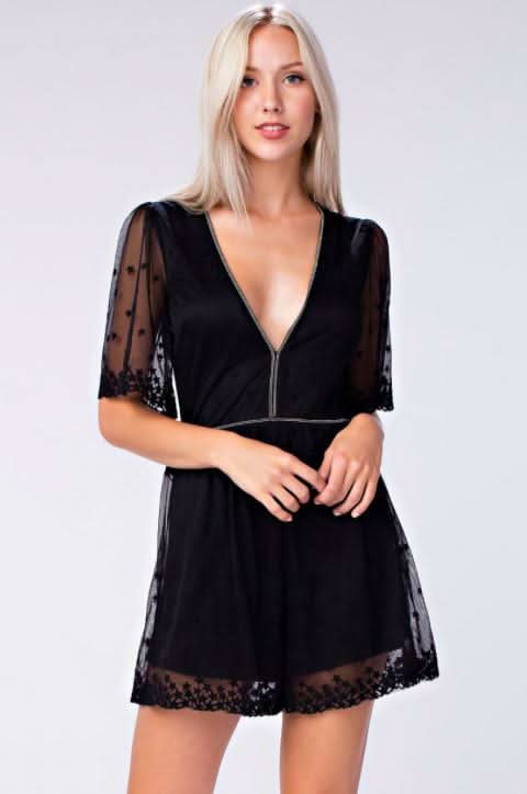 Luminous Stars Sheer Black Lace Romper