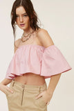 Darcie Blush Flowy Off Shoulder Crop Top