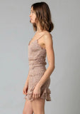 Rhea Taupe Floral Print Smocked Ruffle Mini Dress
