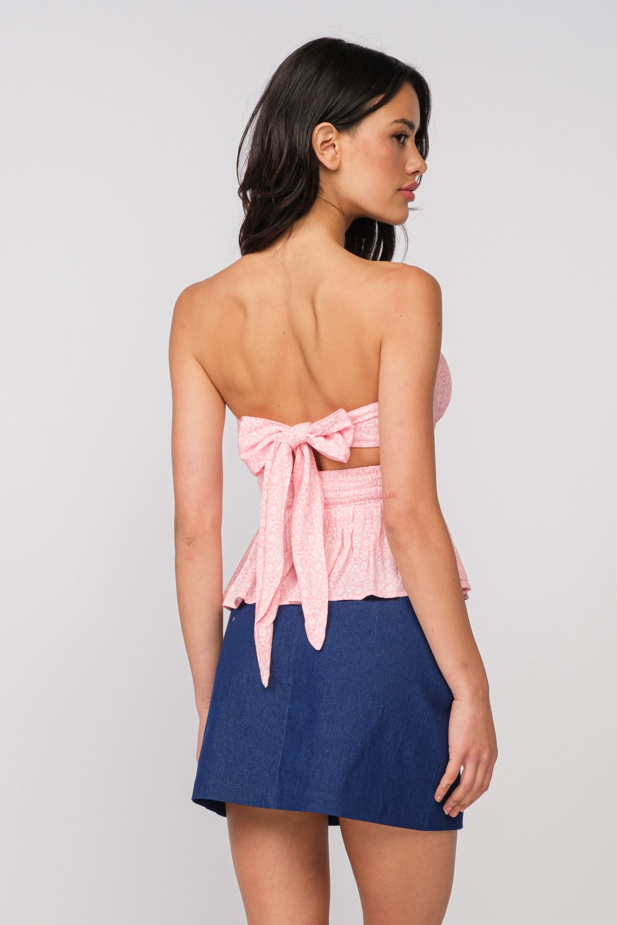Amelia Light Pink Floral Strapless Top