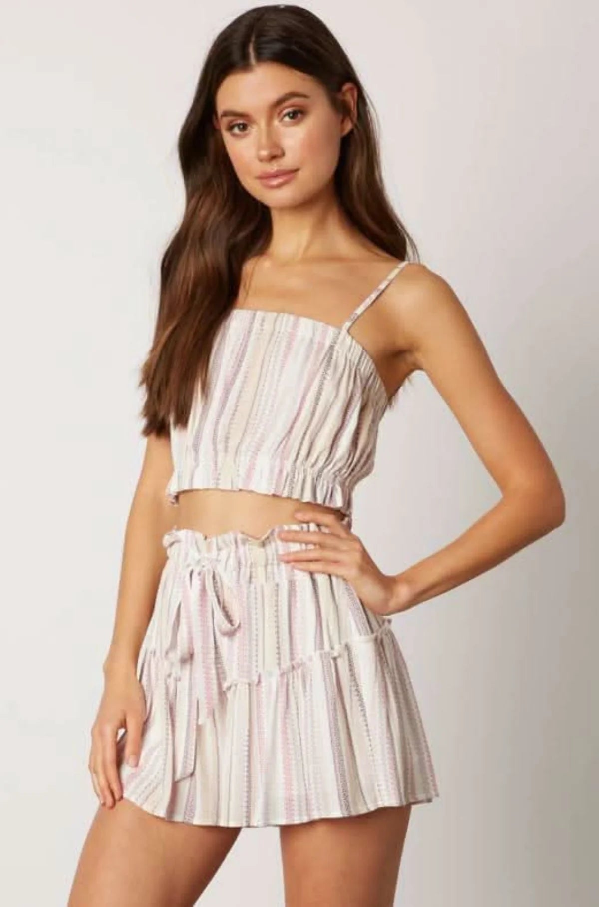 Lia Pink Striped Cropped Two Piece Skort Set
