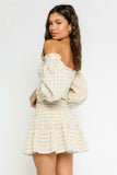 XOXO Khaki Gingham Smocked Off the Shoulder Dress Set
