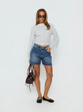 Torri Longline Denim Shorts Mid Blue Wash