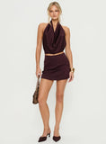 Keiana Plunge Neck Top Burgundy Pink Polka