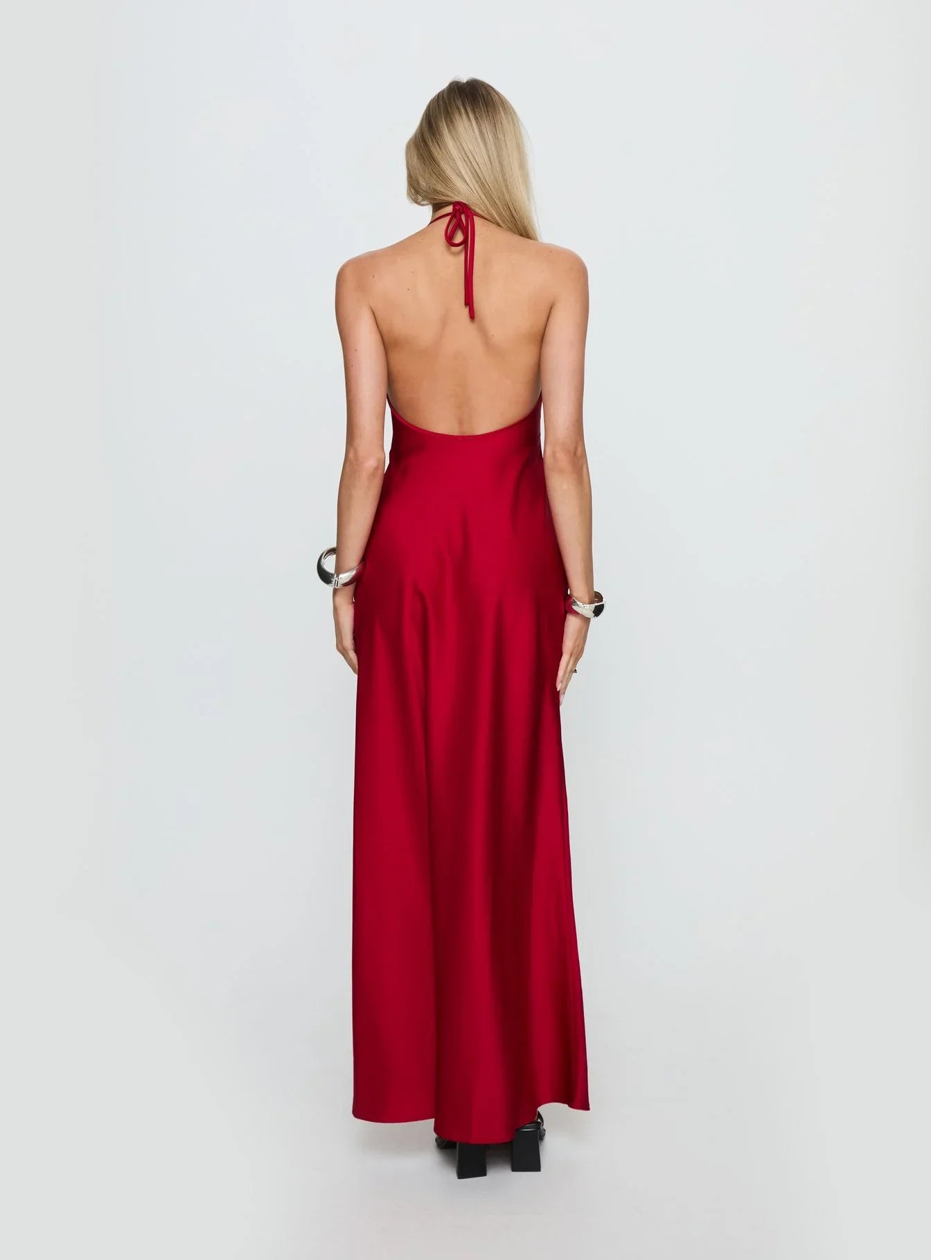 Costella Halter Satin Maxi Dress Red