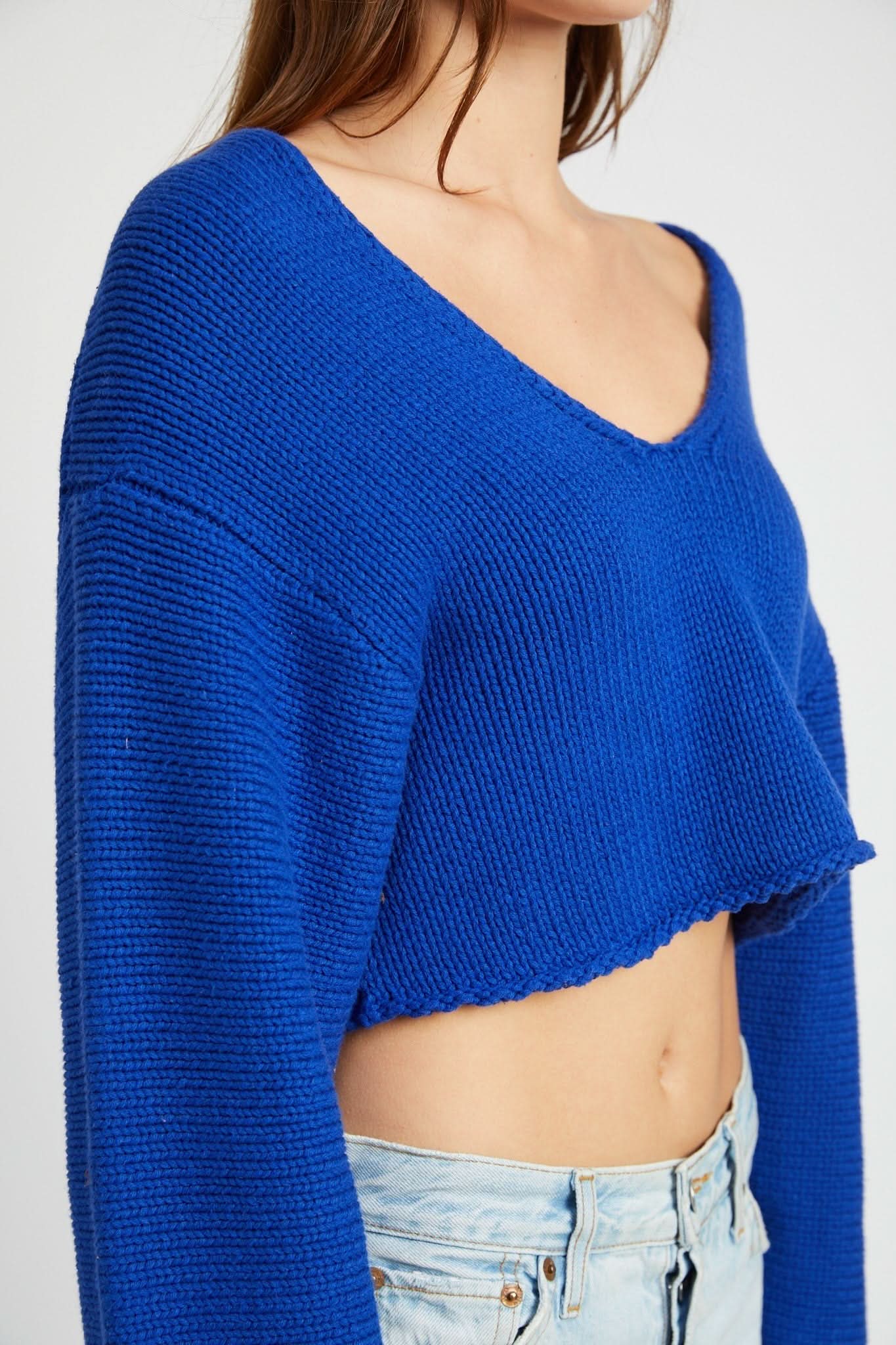 Fall Feels Blue Cropped Sweater