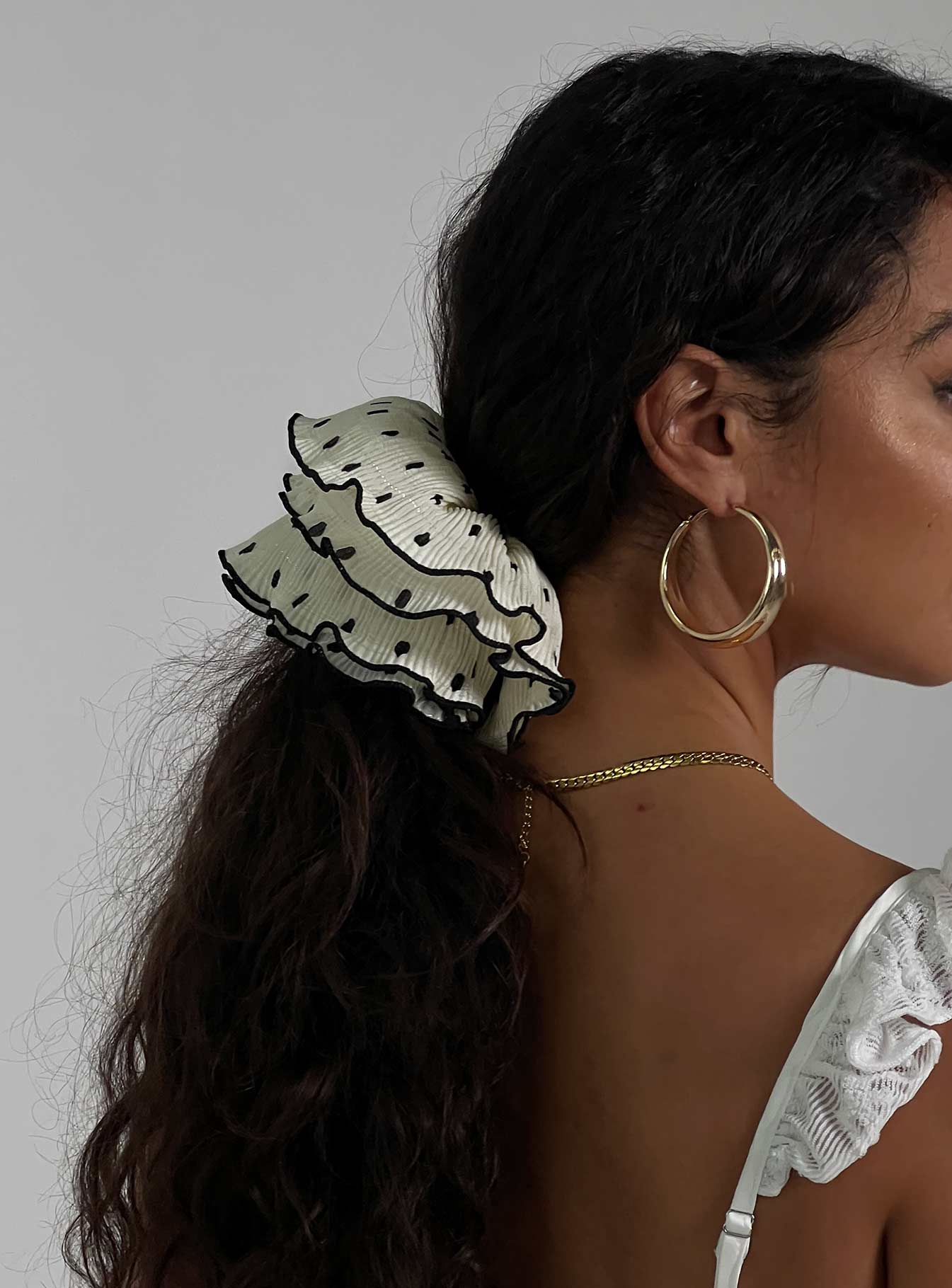 Greatest Gift Scrunchie White Polka Dot