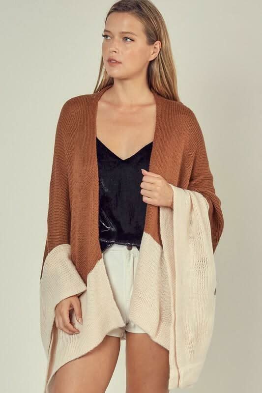 San Mateo Mocha Colorblock Poncho Cardigan