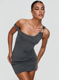 True Desires One Shoulder Mini Dress Grey