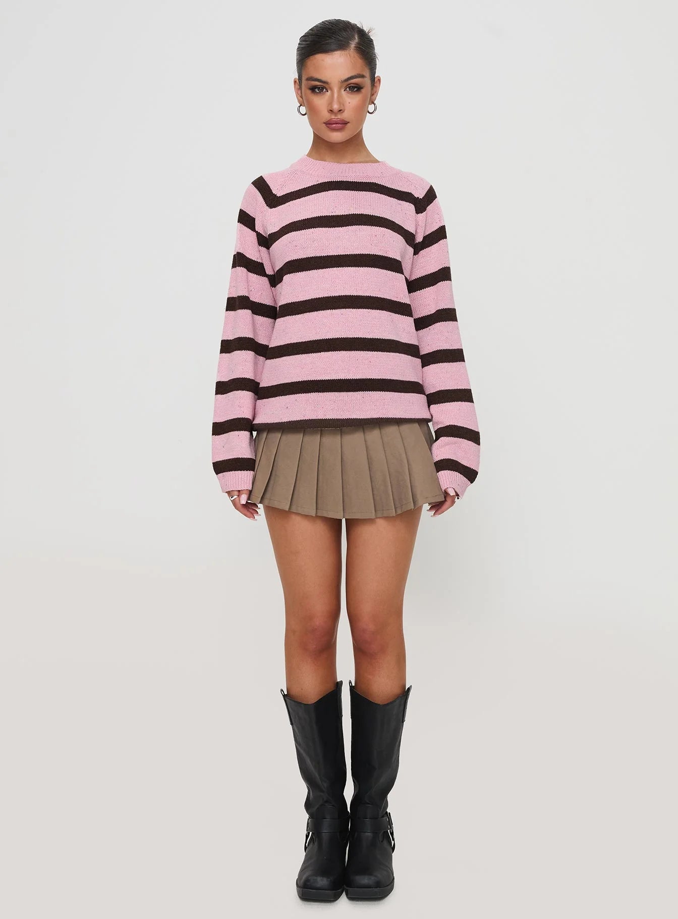 Jacquette Knit Sweater Pink Brown