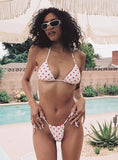 Jenner Tie Side Ruched Bikini Bottom White Red Polkadot