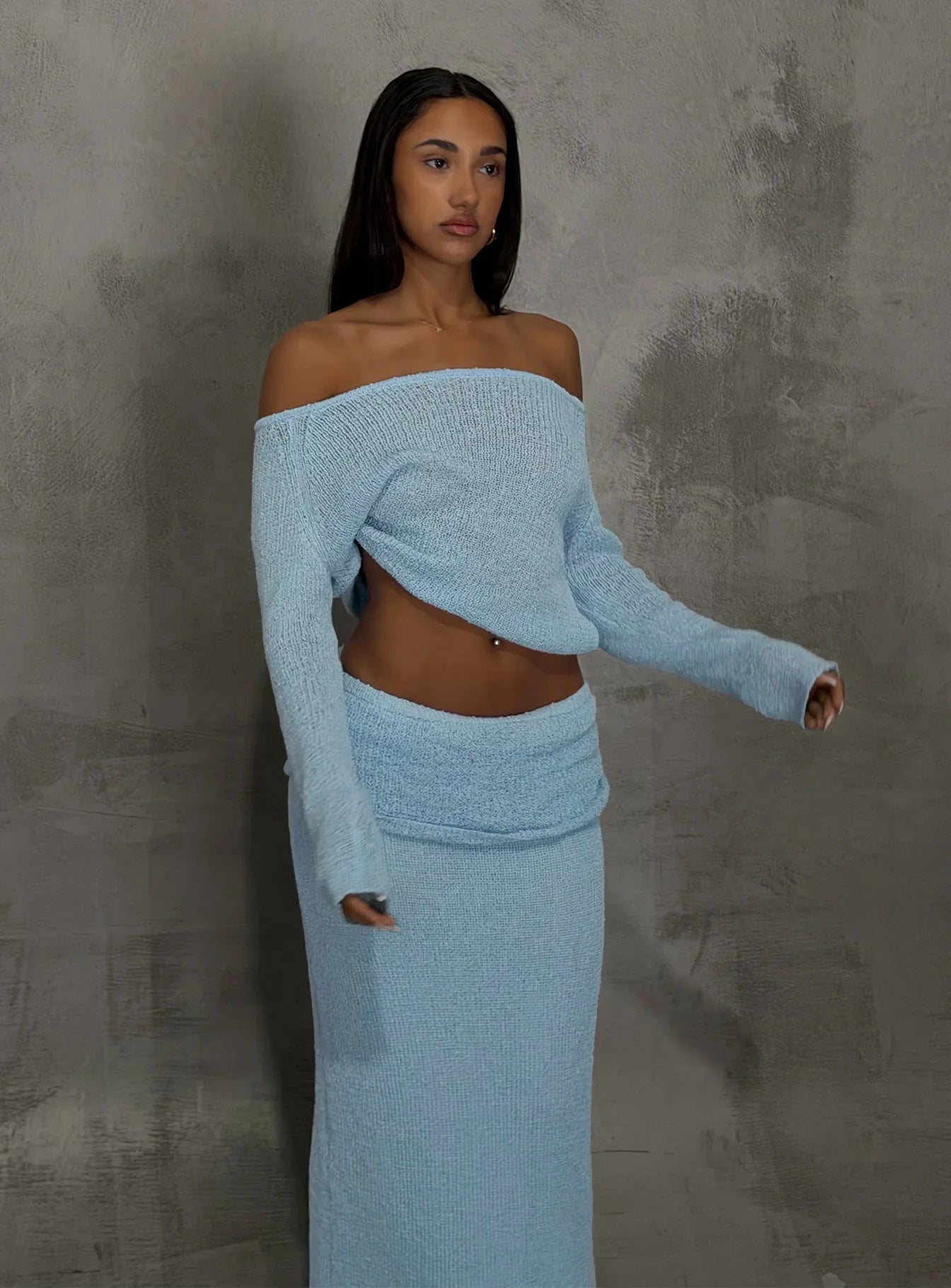 Ravira Wide Neck Knit Sweater Blue