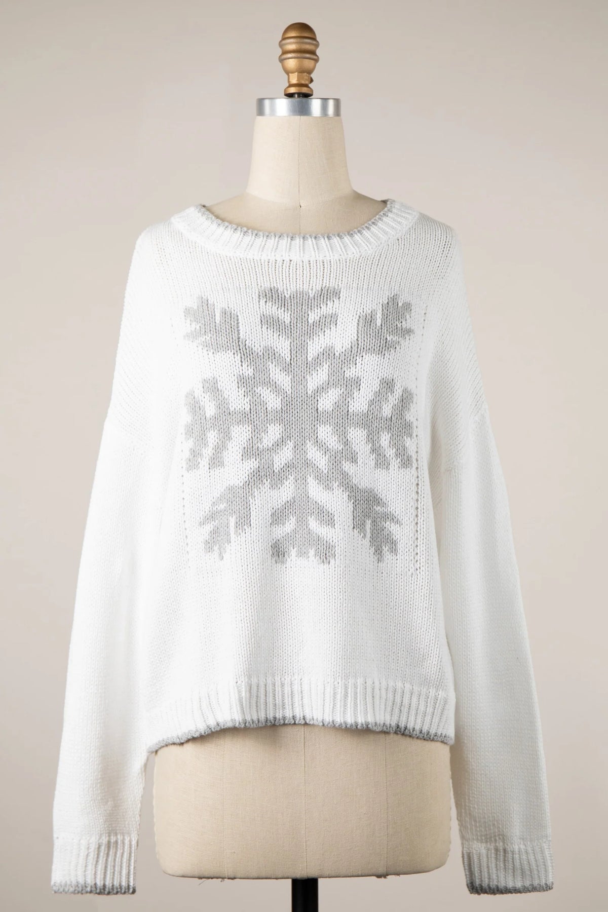 Snowflake White Oversized Pullover Sweater