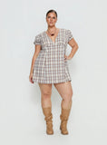 Mystee Plunge Neck Playsuit Blue Check Curve