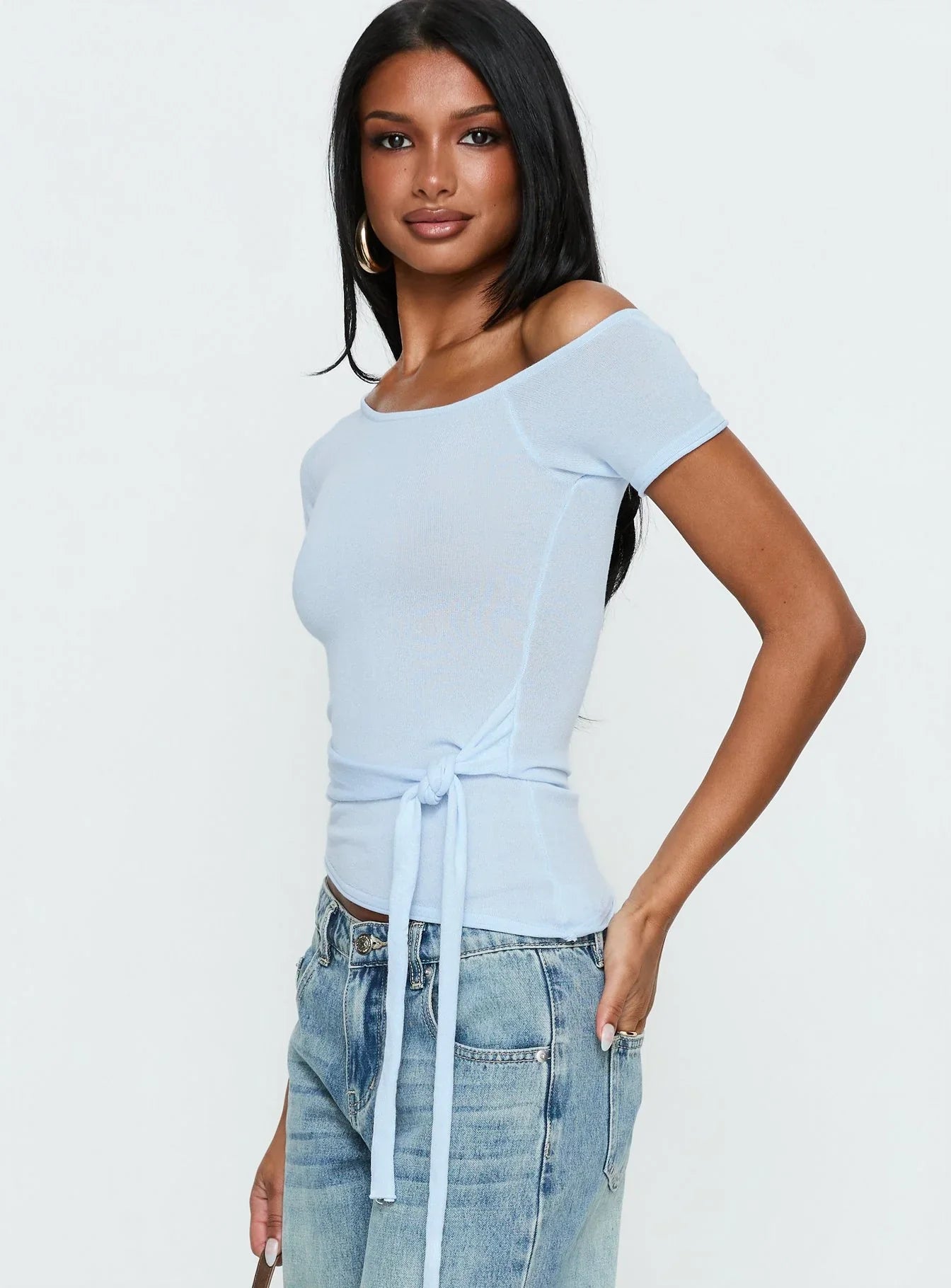 Kastor One Shoulder Short Sleeve Top Pale Blue