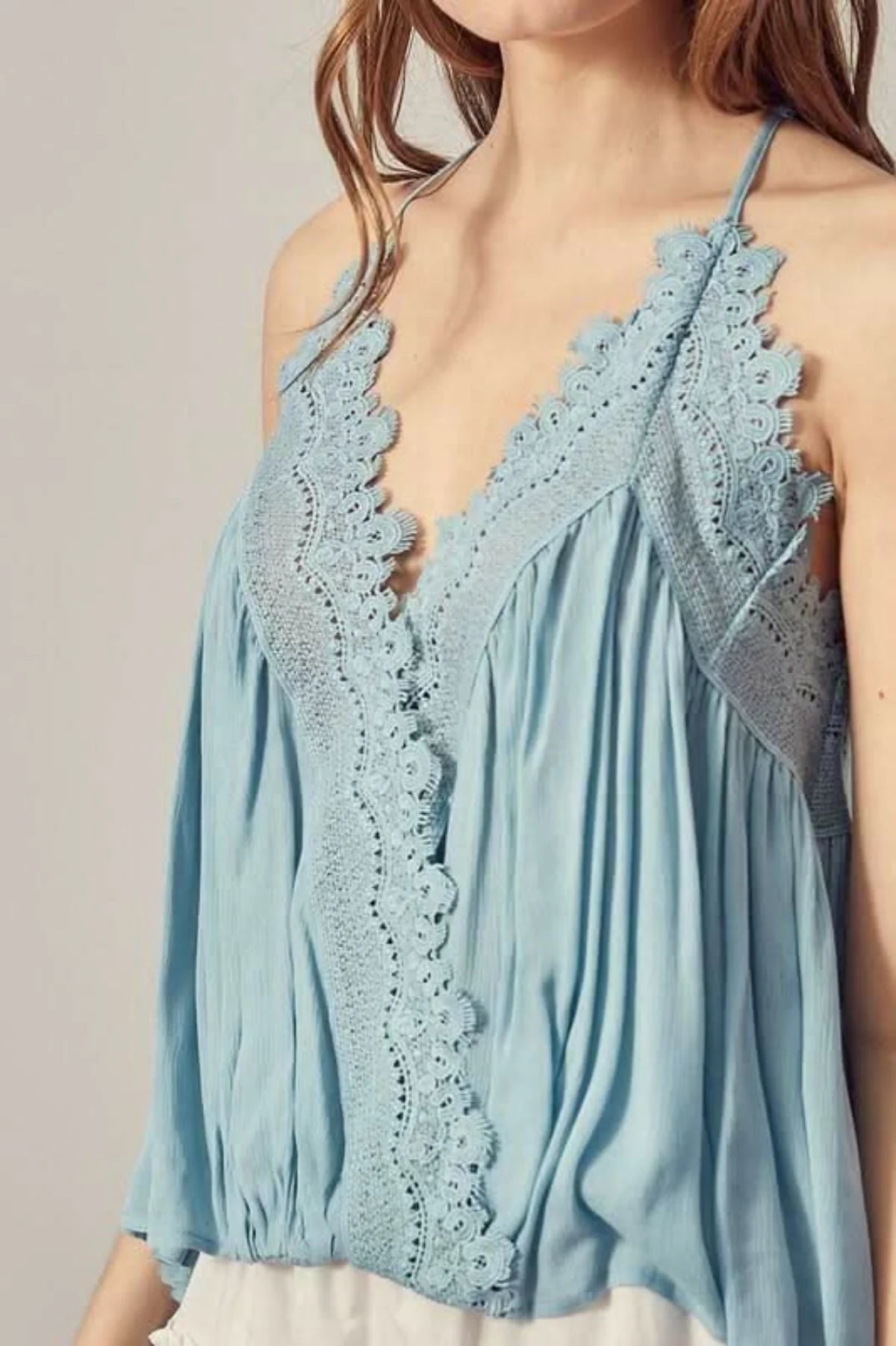 Everything Sweet Foam Blue Lace Trim Tank Top