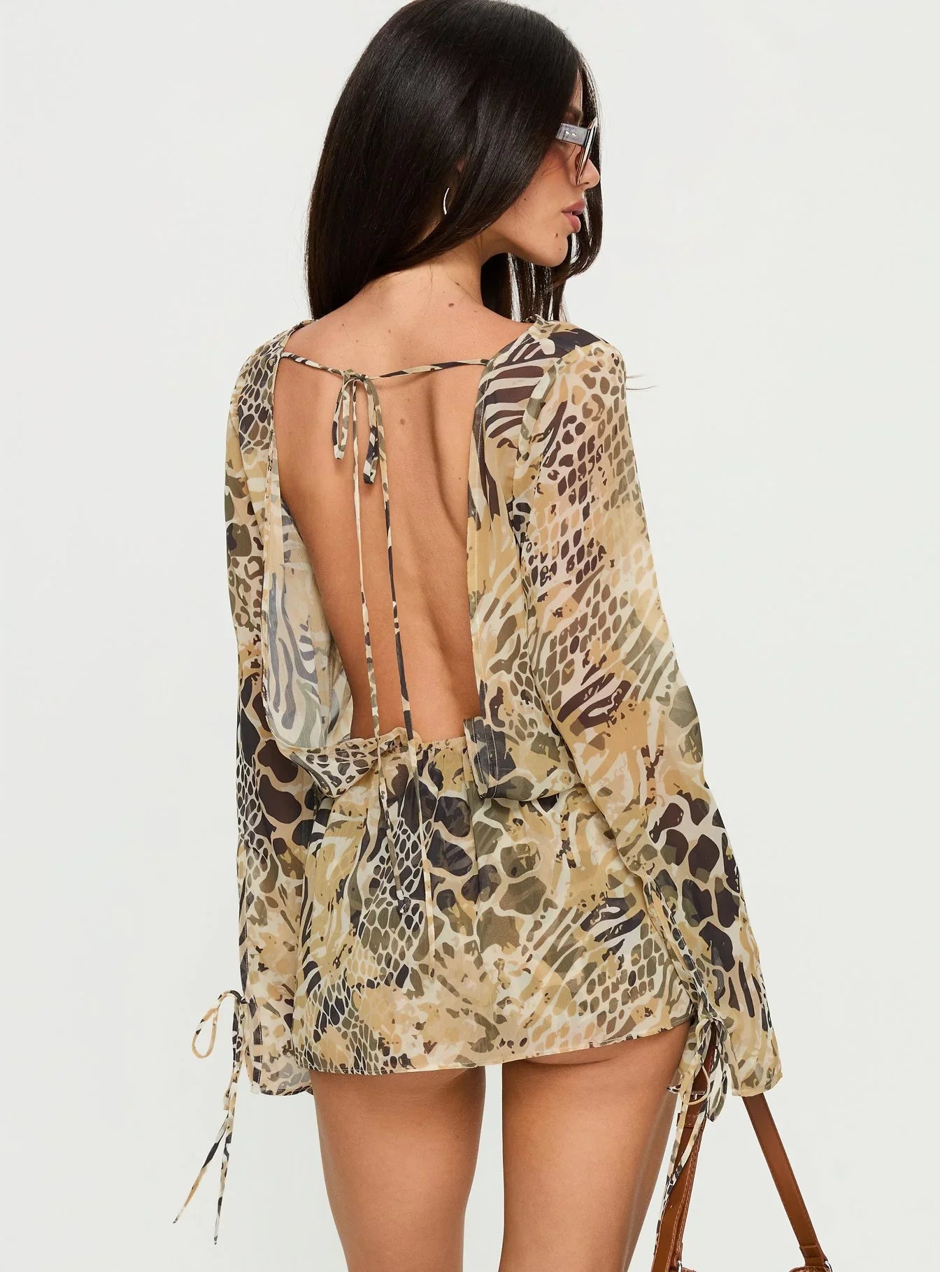 Get Closer Backless Romper Faded Leopard