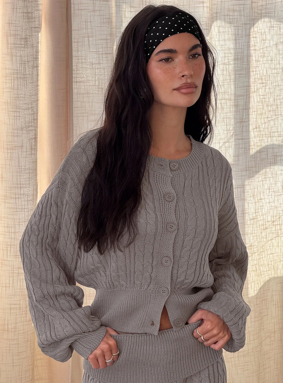 Baleigh Cable Knit Cardigan Grey