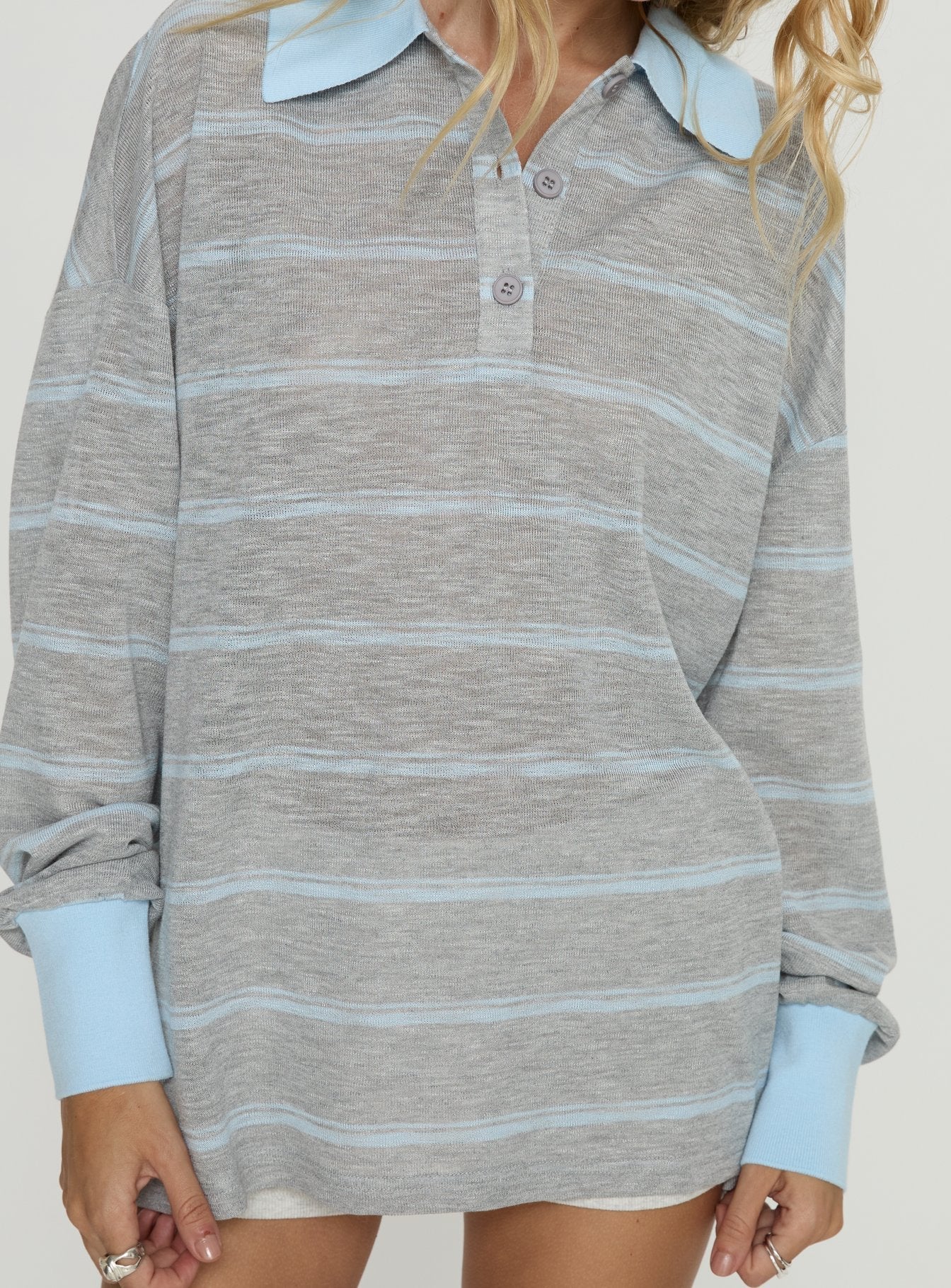 Aleka Long Sleeve Rugby Jersey Grey Blue Stripe