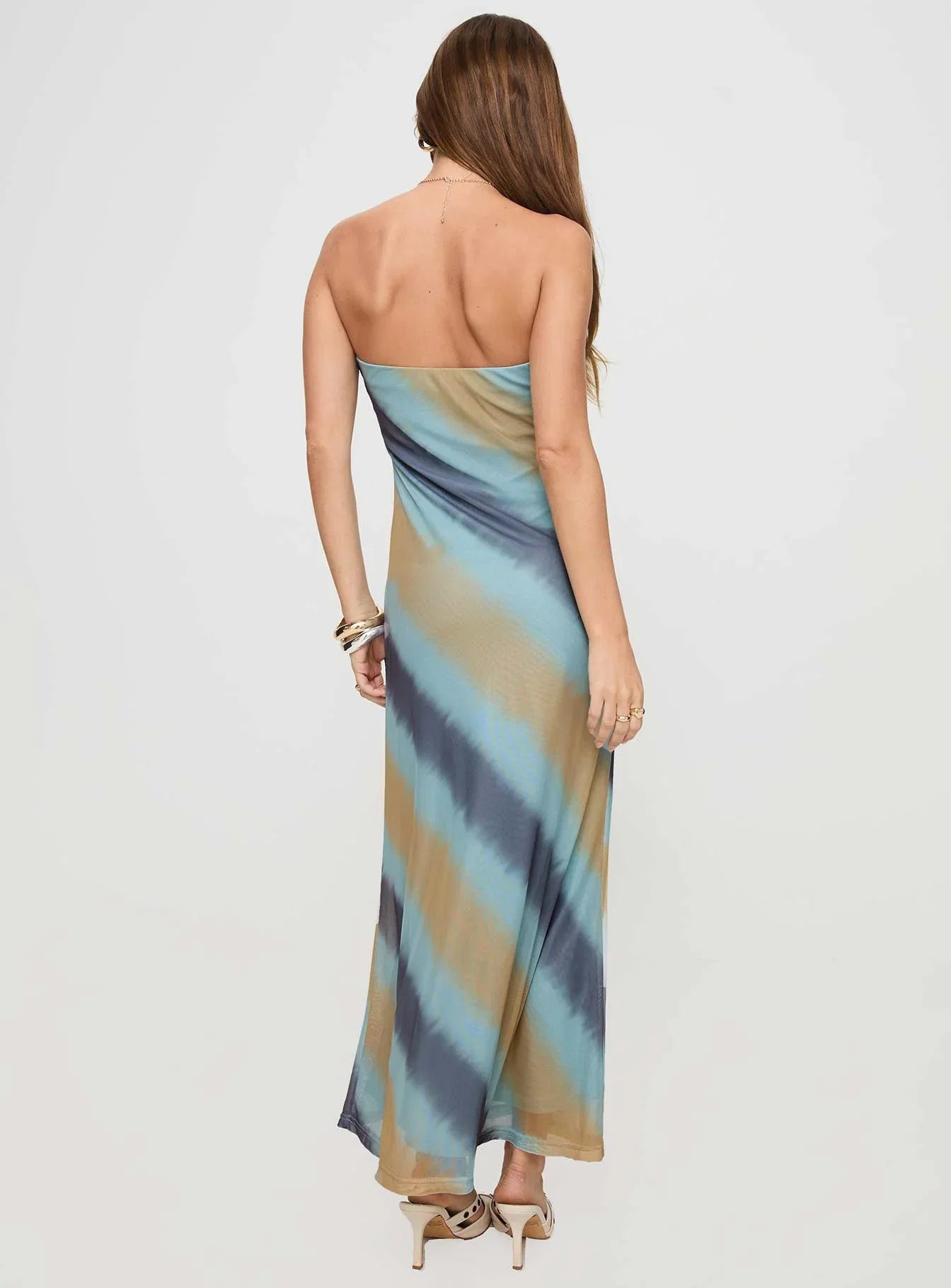 Celik Strapless Maxi Dress Blue Brown