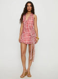 Brissa Halter Wrap Mini Dress Brown Orange Multi