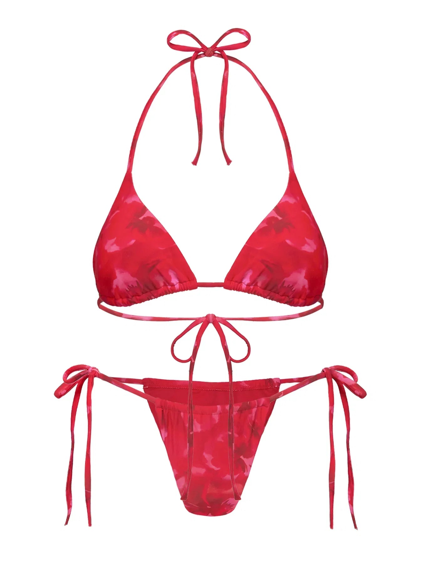 Jenner Tie Side Ruched Bikini Bottom Red Floral