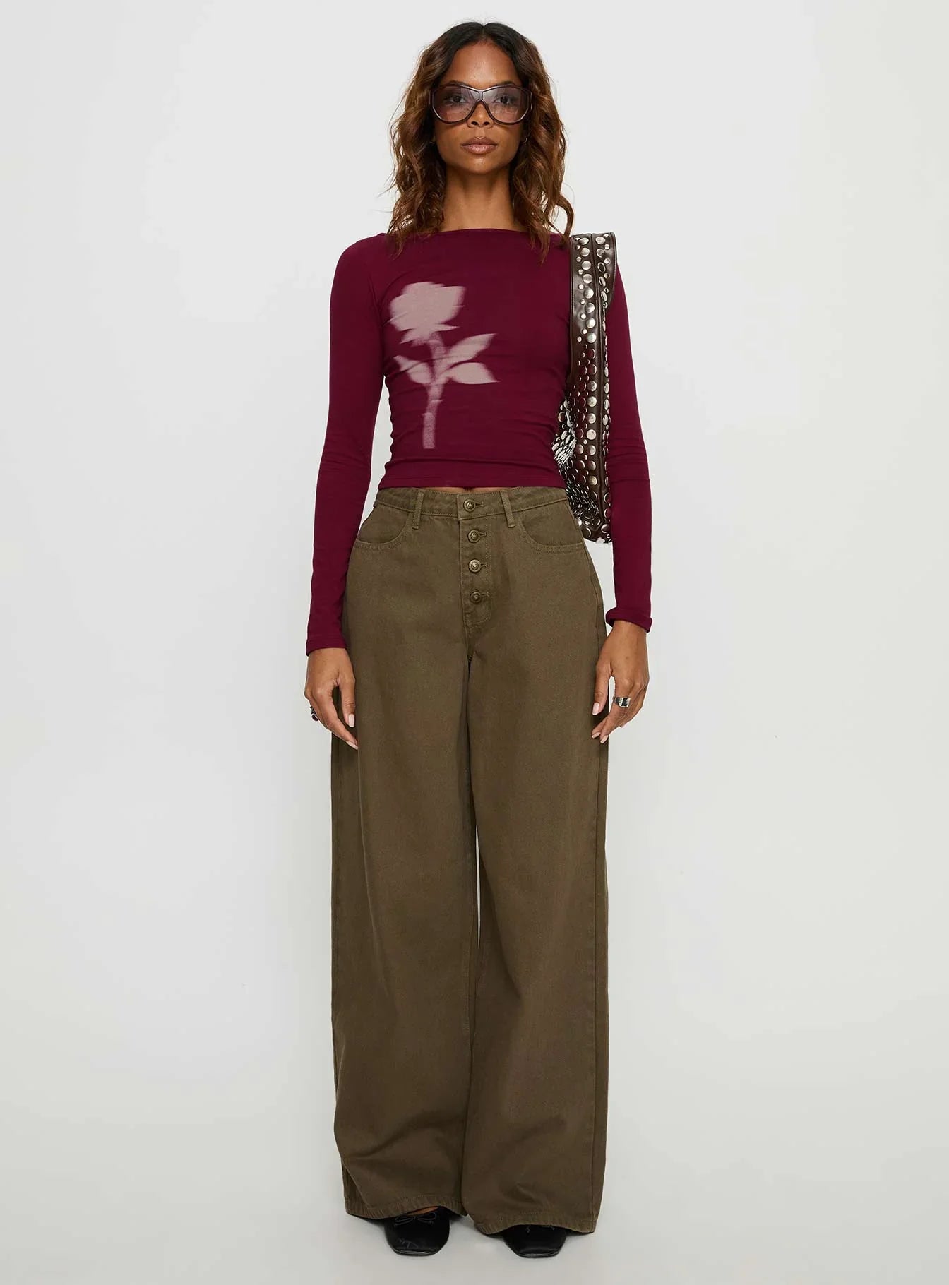 Naylor Mid Rise Wide Leg Jeans Olive