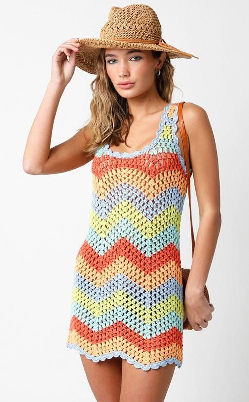Mahalo Multi Color Crochet Cover Up Dress