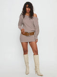 Caia Off Shoulder Long Sleeve Jersey Mini Dress Chocolate Stripe