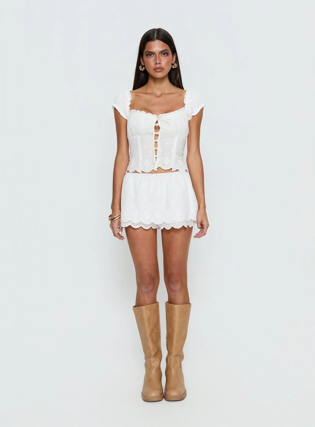 Twin Spirit Off Shoulder Broderie Top White