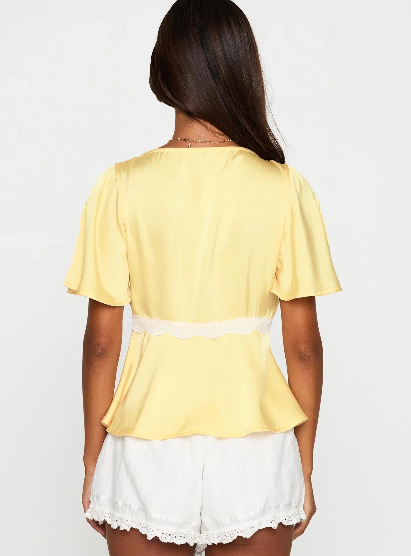 For The Summer Lace Trim Top Yellow