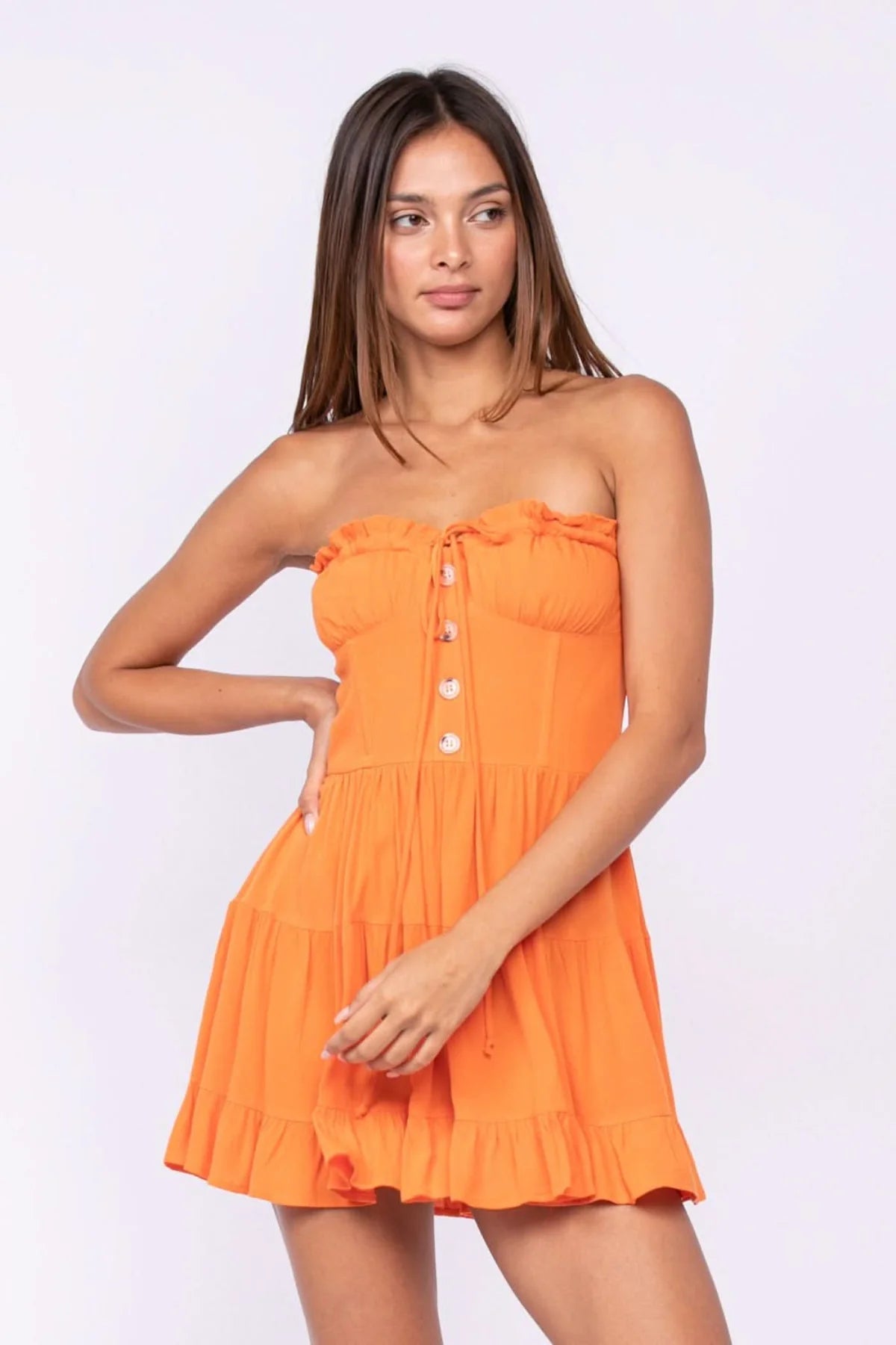 Garden Charm Orange Strapless Dress